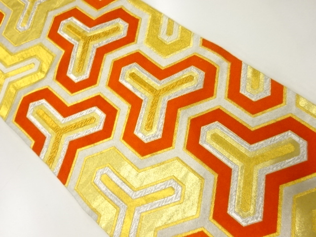 アンティーク　毘沙門亀甲模様織出し袋帯（材料）